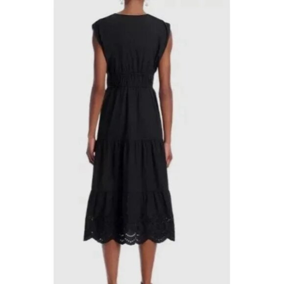 268$ Rails Lucia Eyelet Deep V Neck Midi Dress Sleeveless Women's Size S Black - Picture 2 of 3